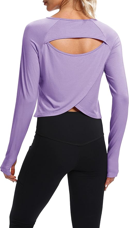Bestisun Long Sleeve Workout Running Shirts Athletic Yoga Gym Crop Tops for Women