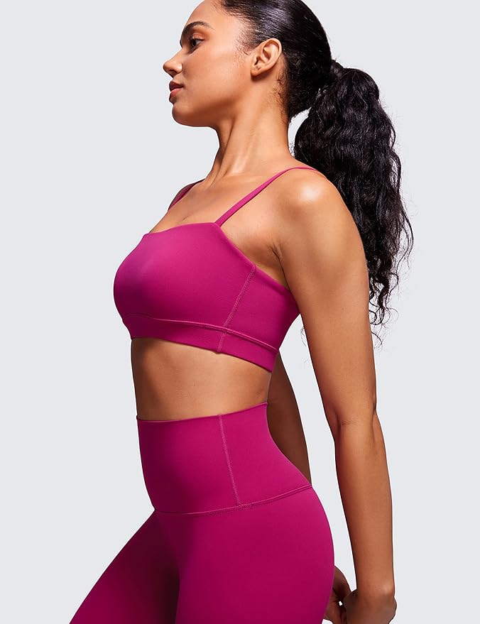 CRZ YOGA Butterluxe Womens Adjustable Spaghetti Thin Strap Sports Bra - Padded Wireless Square Neck Workout Yoga Clothes