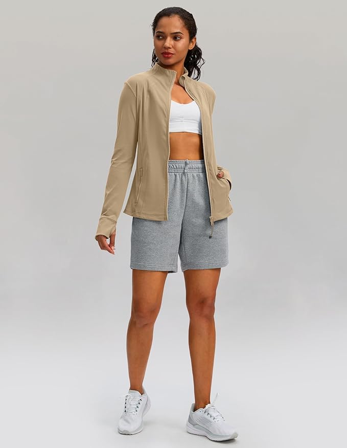 Women's Workout Jackets with 4 Pockets Zip Up Slim Fit Soft Fall Jacket for Yoga Running Athletic