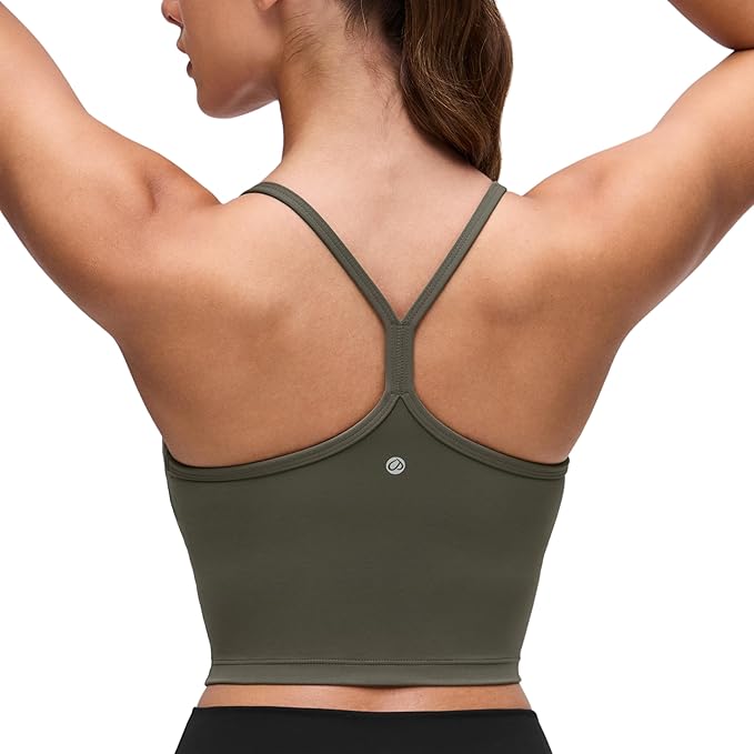 CRZ YOGA Butterluxe Y Back Crop Tank Tops for Women - Spaghetti Straps Racerback Padded Yoga Workout Longline Sports Bras