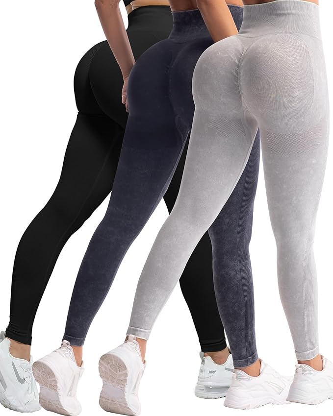 CHRLEISURE Workout Leggings Sets for Women, Gym Scrunch Butt Butt Lifting Seamless Leggings 3 Piece