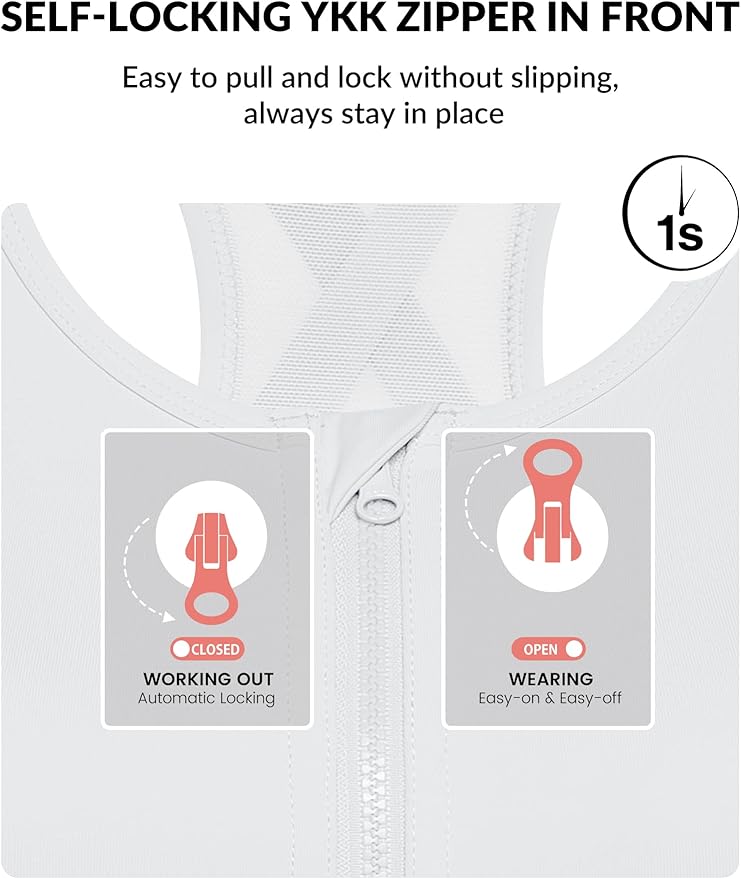 Yvette High Impact Zip Front Sports Bra Mesh Racerback Workout High Support Sports Bras for Women Large Breasts