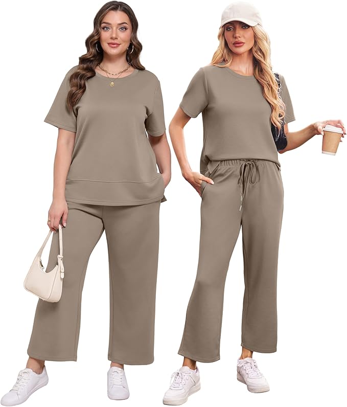 XIEERDUO Women's Side Slit Lounge Sets 2026 Fashion 2 Piece Travel Outfits Cozy Loungewear Wide Leg Tracksuits S-3XL