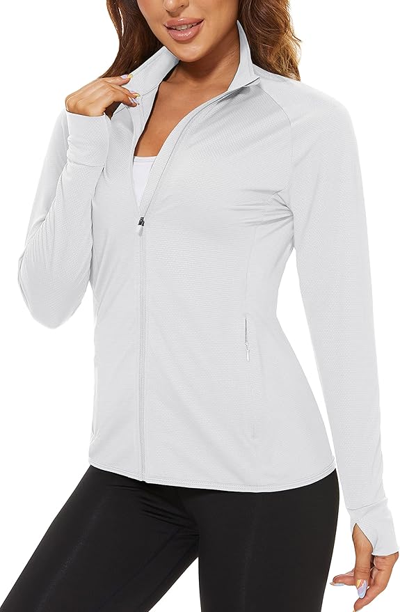 TACVASEN Women's Athletic Jackets Lightweight UV Protection Shirts Full Zip Workout Jacket UPF 50+ Long Sleeve Sun Shirt