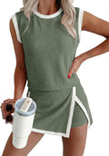EVALESS 2 Piece Sets for Women Summer Outfits Ribbed Knit Tank Top and Split Lined Skirt Two Pieces Lounge Matching Set
