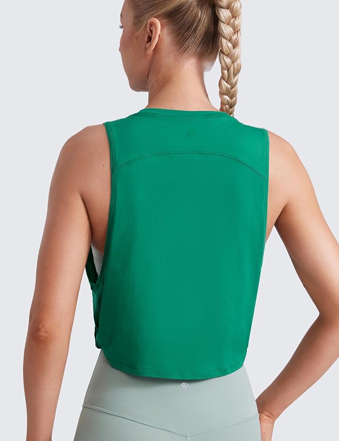 CRZ YOGA Pima Cotton Large Armhole Tank Tops for Women - Workout Sport Athletic Yoga Running Gym Loose Crop Sleeveless Shirts