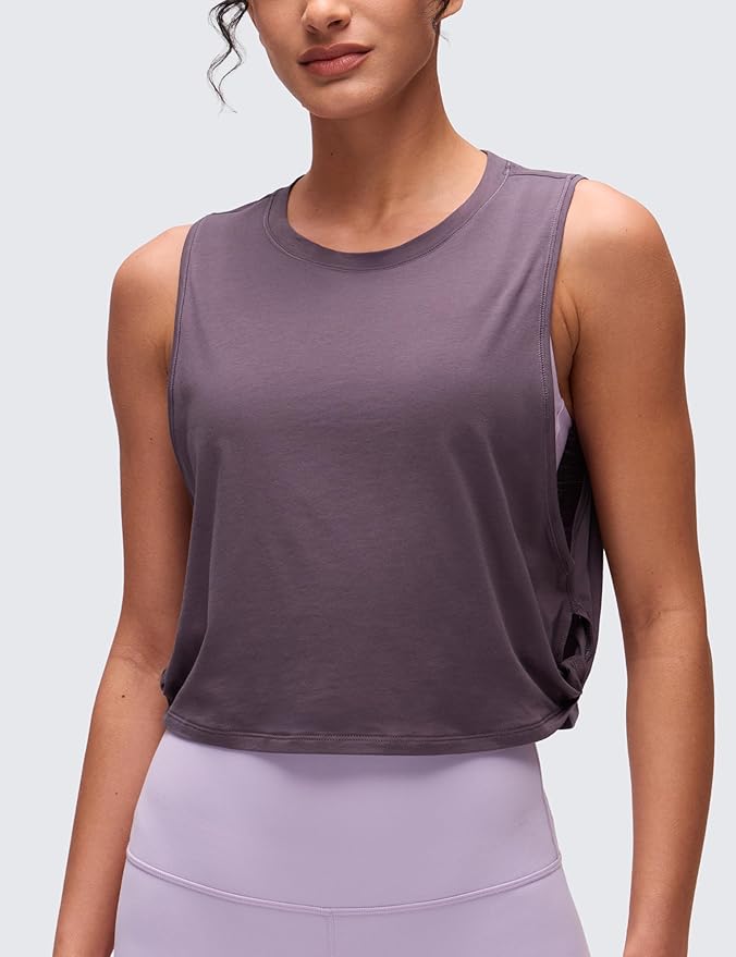 CRZ YOGA Pima Cotton Large Armhole Tank Tops for Women - Workout Sport Athletic Yoga Running Gym Loose Crop Sleeveless Shirts
