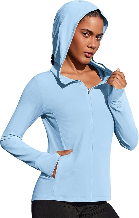 PINSPARK Women's UPF 50+ Sun Protection Hoodie Jacket Lightweight Full Zip Athletic Jacket Long Sleeve Shirt with Pockets