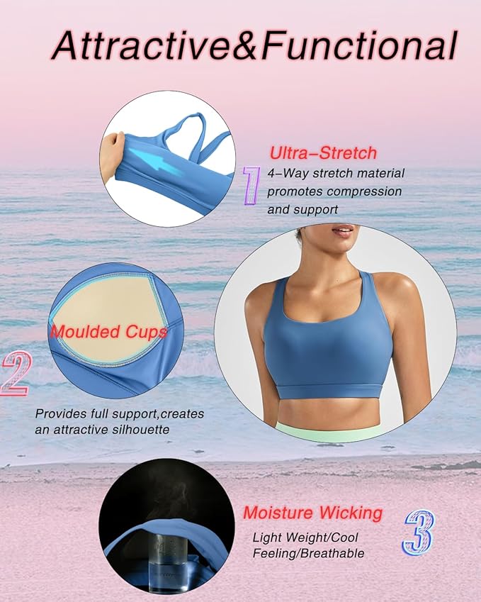 RUNNING GIRL Sports Bras for Women, Molded Cup High Impact Sports Bra Workout Bras for Women High Support Racerback