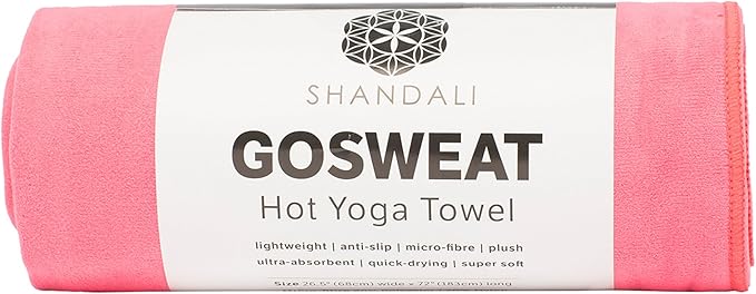 Shandali GoSweat Non-Slip Hot Yoga Towel with Super-Absorbent Soft Suede Microfiber in Many Colors, for Bikram Pilates and Yoga Mats.