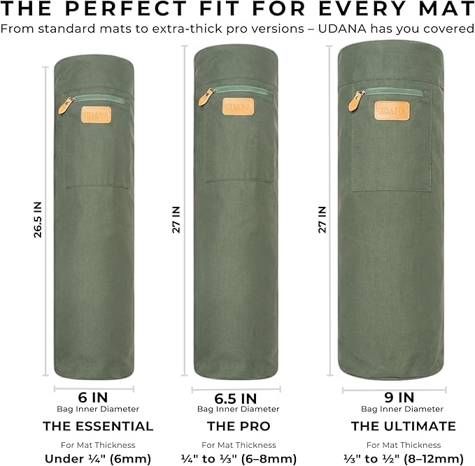 UDANA Yoga Mat Bag – Heavy Duty Canvas Carrier with 3 Pockets & Full Zip – Available in 3 Sizes (16L, 18L, 34L) - Multiple Colors