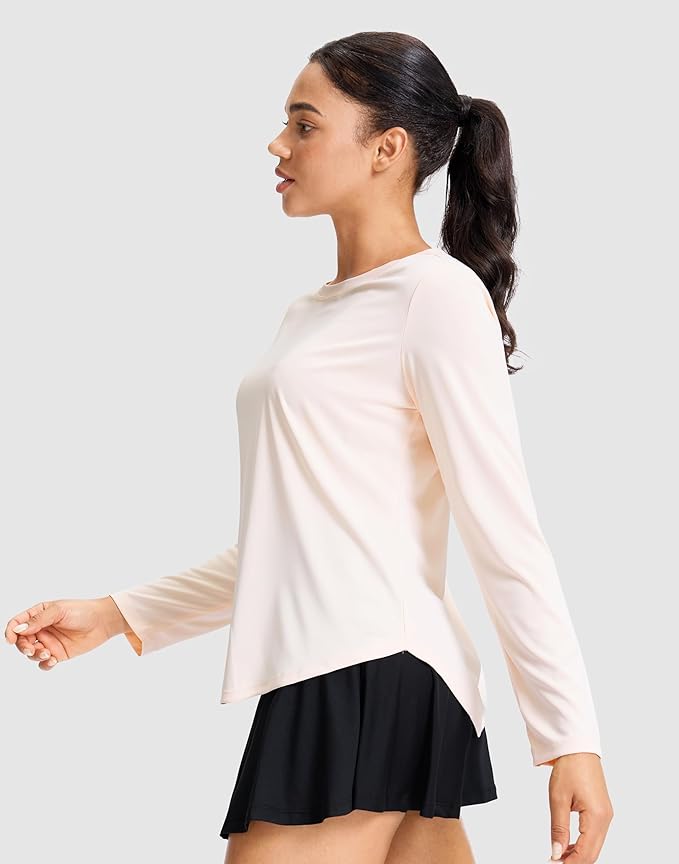 SANTINY Lightweight Long Sleeve Workout Tops for Women Breathable Gym Yoga Athletic Running Hiking Top UPF 50+ Sun Shirts