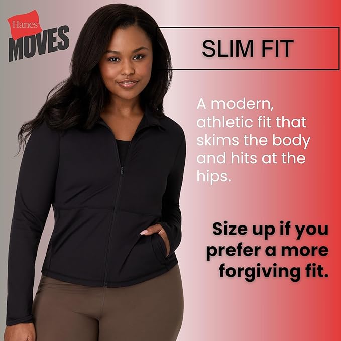 Hanes Women's Jacket, Moves Full-Zip Workout Jacket, Moisture-Wicking Outwear, Soft & Stretchy Athletic Wear for Women