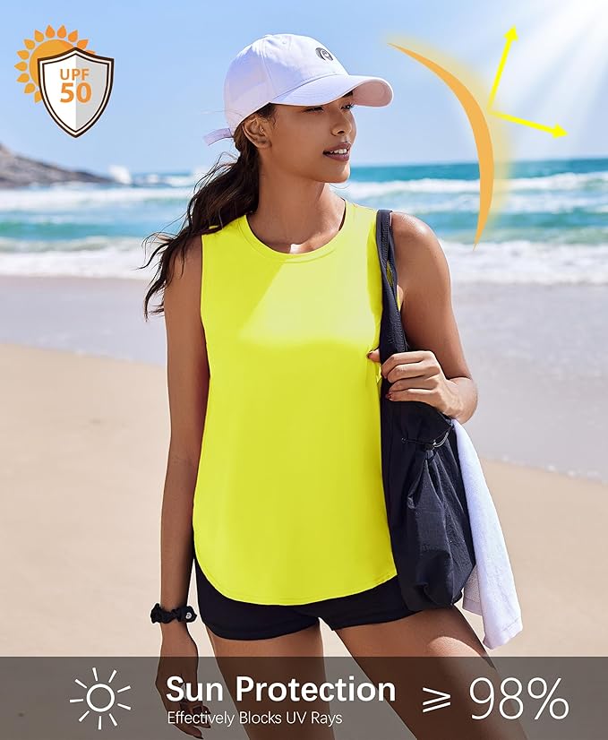 PINSPARK Workout Tank Tops Woman UPF 50+ Yoga Tanks Quick Dry Sleeveless Gym Shirts with Side Slits Loose Fit Athletic Top