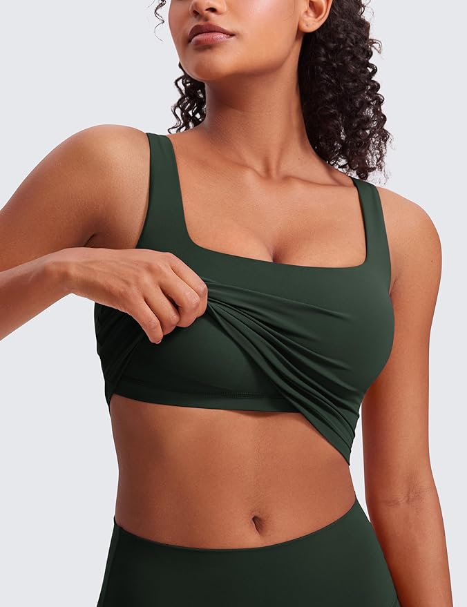 CRZ YOGA Butterluxe Square Neck Crop Tank Tops for Women - Workout Longline Sports Bras Padded Yoga Camisole