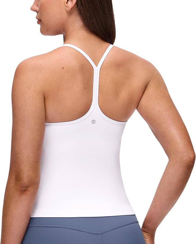 CRZ YOGA Butterluxe Racerback Tank Tops for Women - Scoop Neck Spaghetti Strap Padded Workout Camisole with Built in Bra
