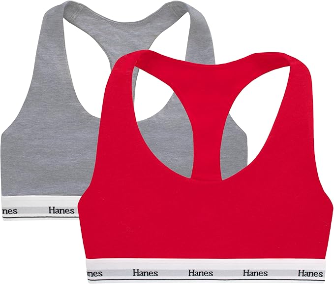 Hanes Women's Originals Racerback Bralette Pack, Breathable Stretch Cotton Bras, 2-Pack