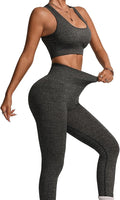 High Stretch Seamless Yoga Set – Gray Sports Bra and Leggings, Breathable Design, Perfect for Gym, Yoga