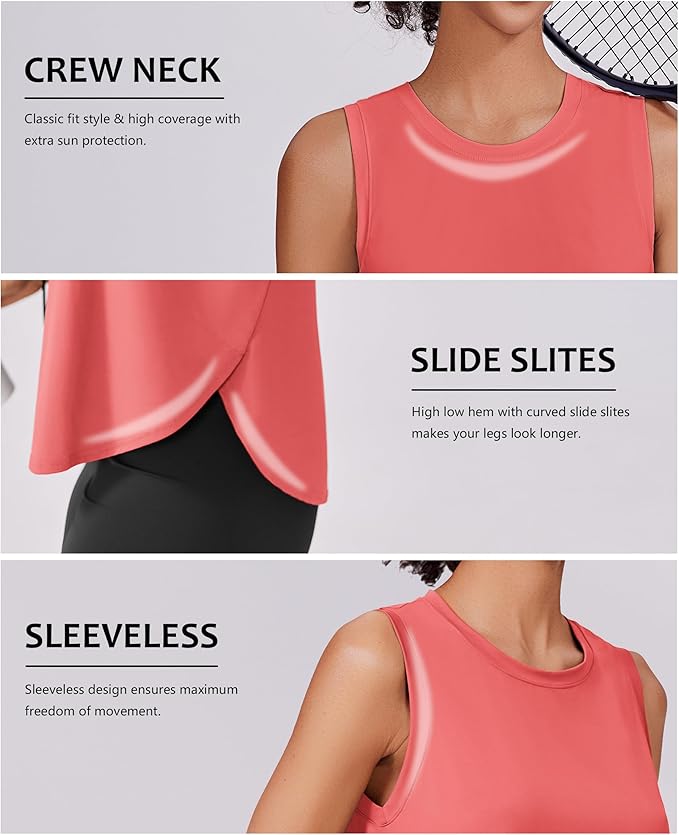 PINSPARK Workout Tank Tops Woman UPF 50+ Yoga Tanks Quick Dry Sleeveless Gym Shirts with Side Slits Loose Fit Athletic Top