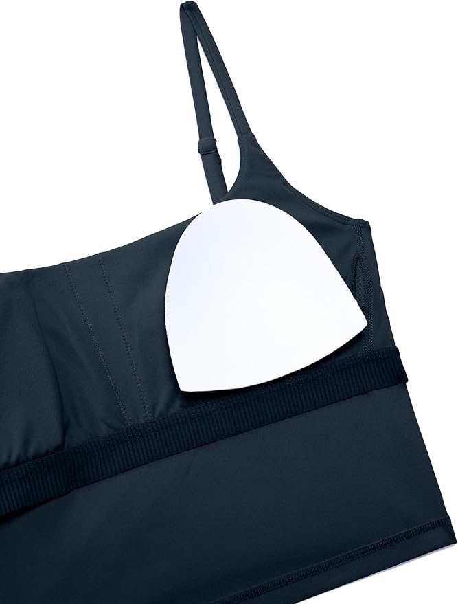 CRZ YOGA Butterlift Adjustable U Back Crop Tank Tops for Women - Padded Camisole Scoop Neck Workout Longline Sports Bras