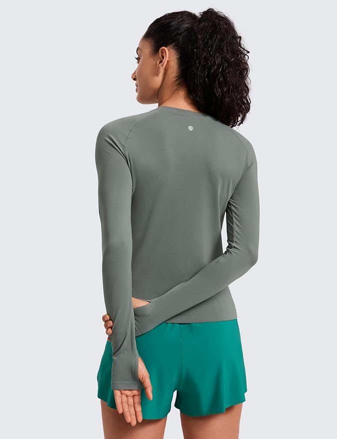 CRZ YOGA Seamless Long Sleeve Shirts for Women Waist Length - Workout Athletic Running Gym Yoga Tops Crewneck Breathable