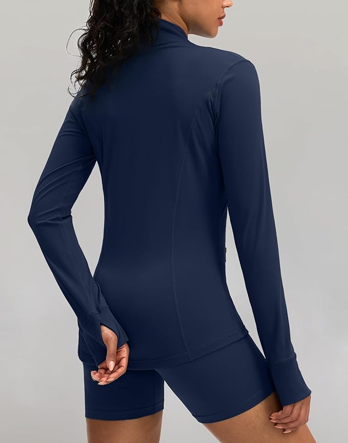 Women's Workout Jackets with 4 Pockets Zip Up Slim Fit Soft Fall Jacket for Yoga Running Athletic