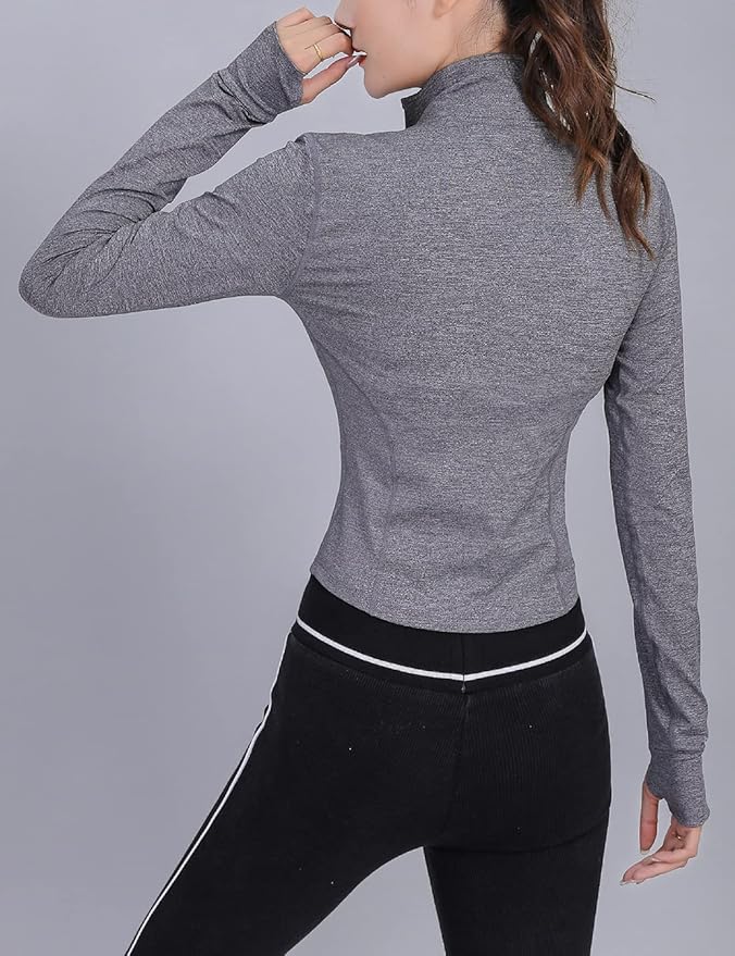 Lviefent Womens Lightweight Full Zip Running Track Jacket Workout Slim Fit Yoga Sportwear with Thumb Holes