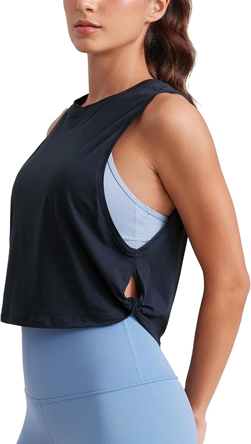 CRZ YOGA Pima Cotton Large Armhole Tank Tops for Women - Workout Sport Athletic Yoga Running Gym Loose Crop Sleeveless Shirts