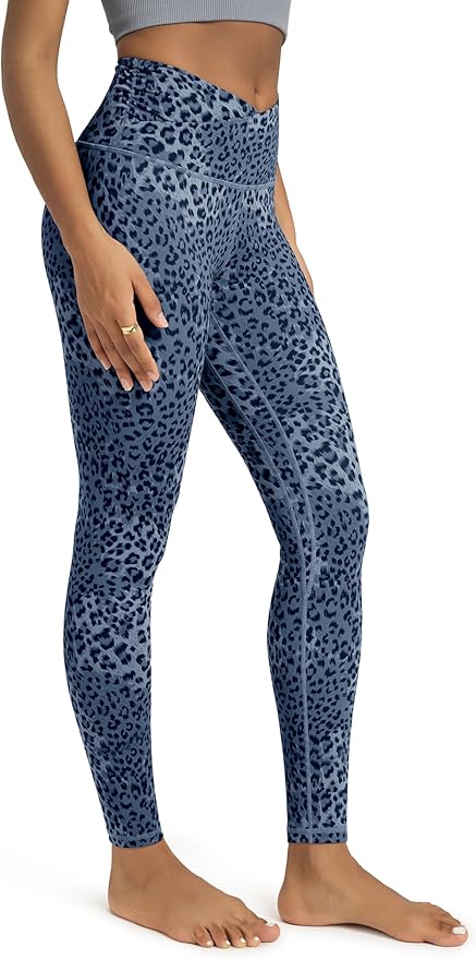 ODODOS Women's Cross Waist Yoga Leggings with Inner Pocket, 23"/25"/28" Gathered Crossover Workout Yoga Pants