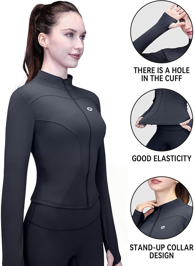 Women's Yoga Jacket Lightweight Zip Up - Workout Jackets for Running Gym Athletic Tops Full Zip
