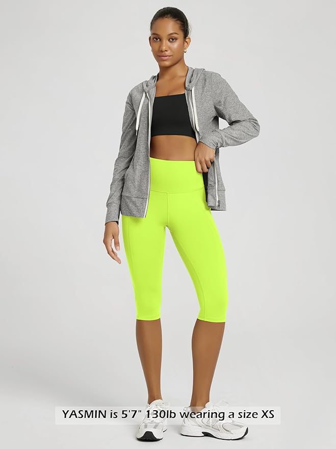 ODODOS Women's High Waisted Yoga Capris with Pockets, Tummy Control Non See Through Workout Athletic Running Capri Leggings