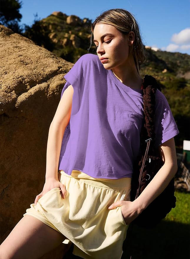 Kumufenc Women Short Sleeve Workout Shirts Open Back Tops Casual Yoga Y2k Athletic Gym Slouchy Crop Running Tees