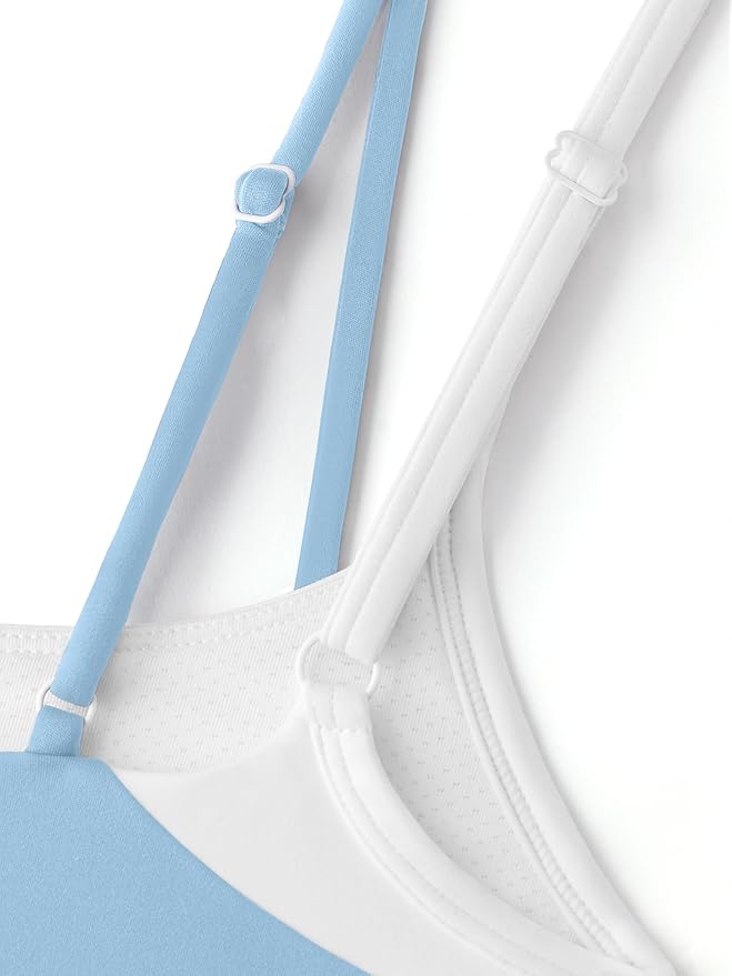 LASLULU Womens Double Layered Sports Bra Adjustable Spaghetti Straps Sexy Scoop Neck Wireless Padded Workout Yoga Crop Tops