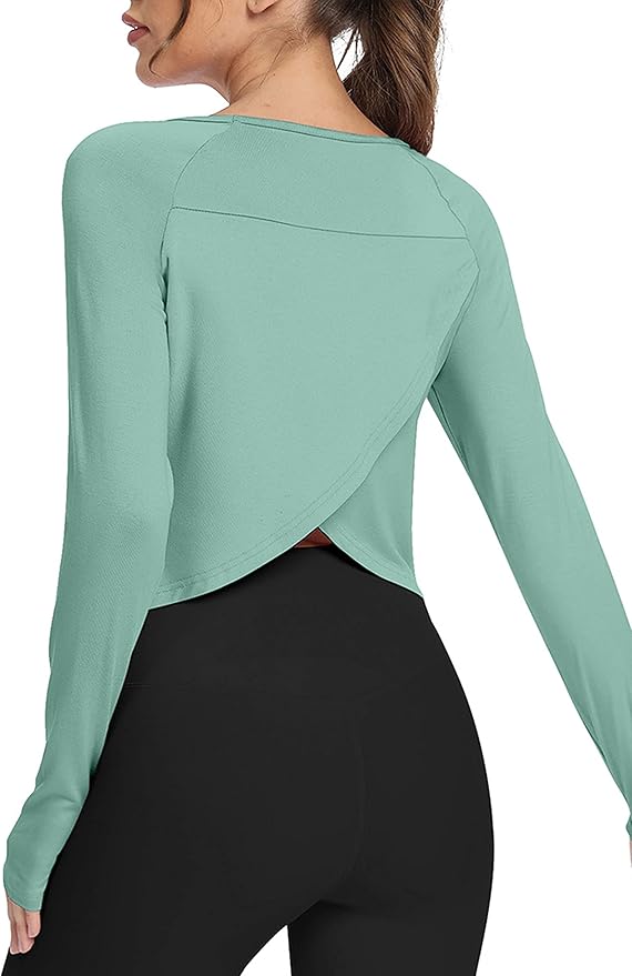 Bestisun Long Sleeve Athletic Workout Shirts Sports Yoga Gym Crop Tops for Women