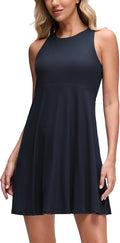 CRZ YOGA Cloudweight Double Layer Midi Dress for Women - Crewneck Flowy Tank Top Sleeveless Outfits for Casual Travel