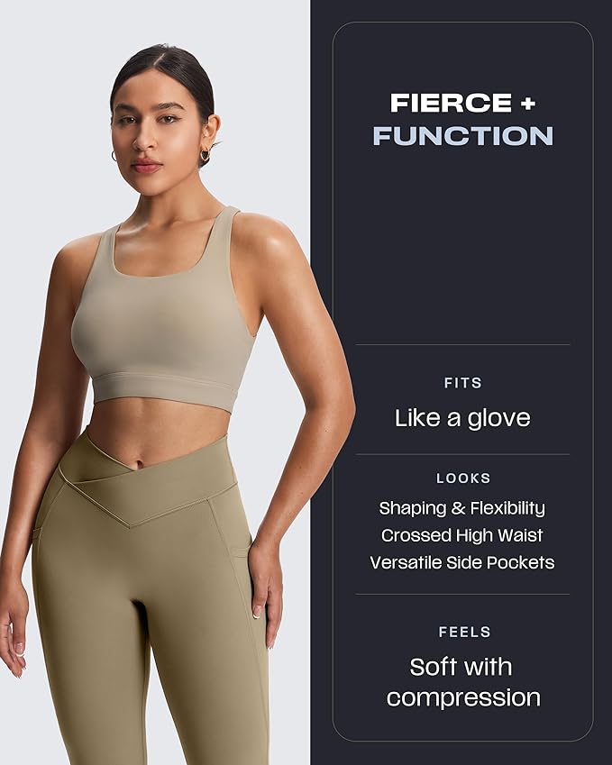 Aoxjox Women's Trinity High Waisted Yoga Pants with Pockets Cross-Waist Tummy Control Buttery Soft Workout Leggings 26"