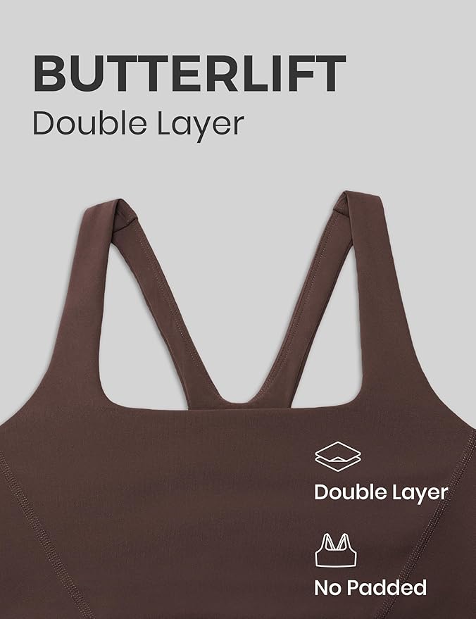 CRZ YOGA Butterlift Double Lined Square Neck Sports Bras for Women - Wireless V-Shaped Racerback Workout Yoga Top Non Padded