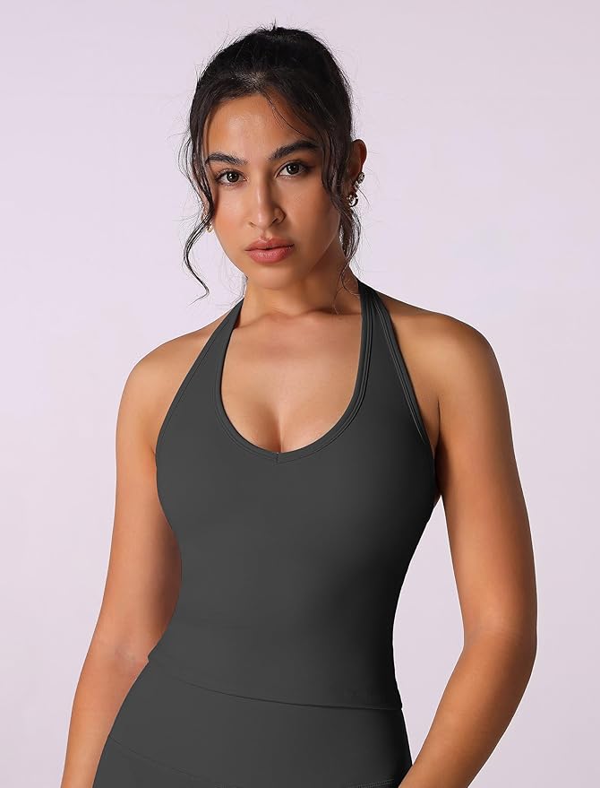 ABOCIW Womens Cross Back Workout Crop Tank with Built in Bra V Neck Longline Sports Bra Gym Shirt Yoga Pilates Top