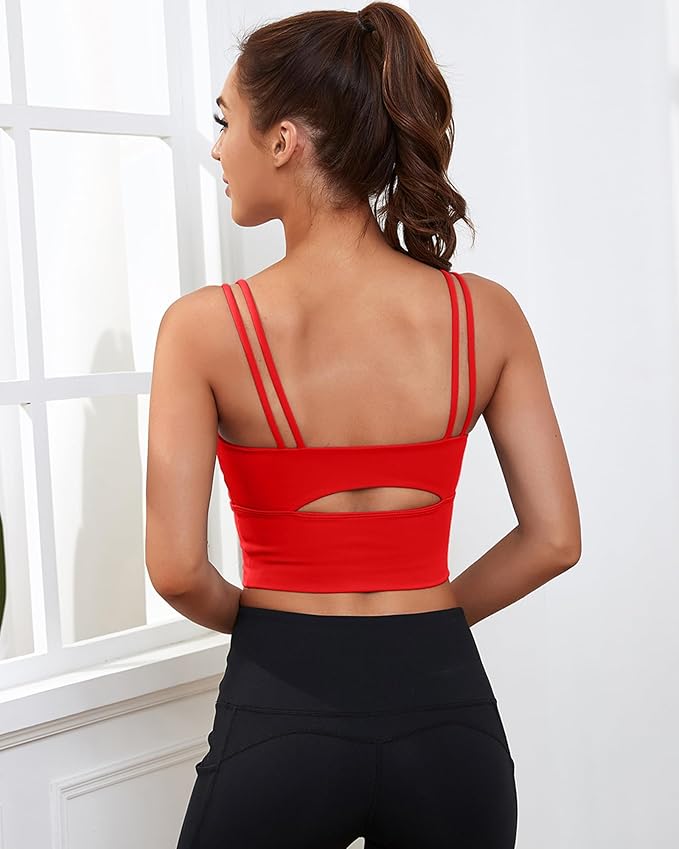 Everrysea Sports Bras for Women High Support Longline Workout Tank Tops Built in Bra Strappy Yoga Padded Crop Top