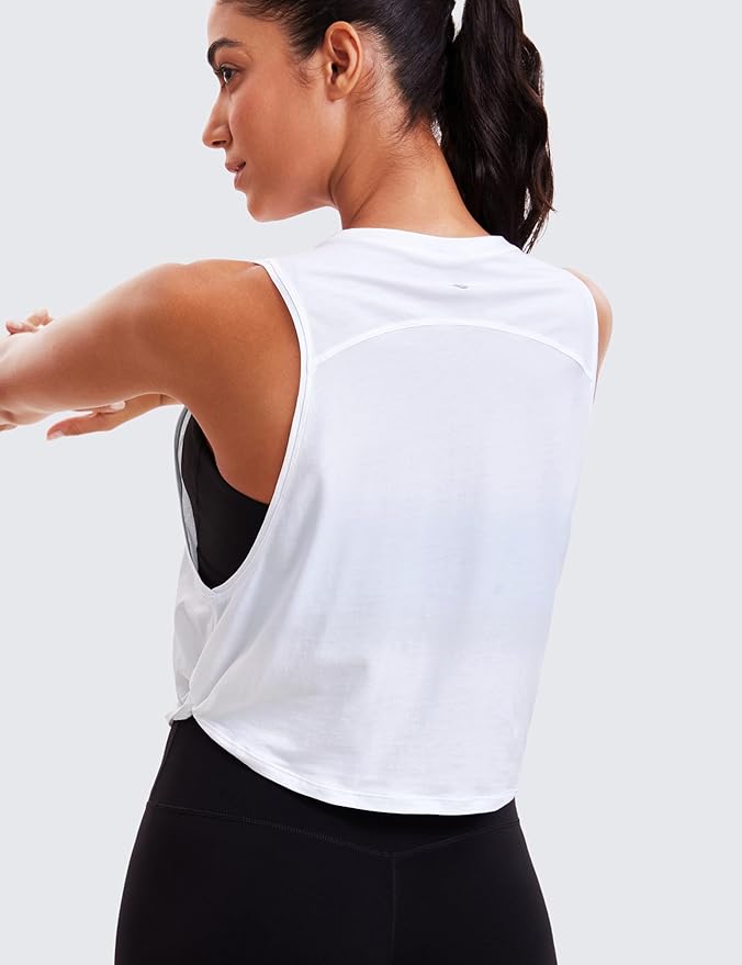 CRZ YOGA Pima Cotton Large Armhole Tank Tops for Women - Workout Sport Athletic Yoga Running Gym Loose Crop Sleeveless Shirts