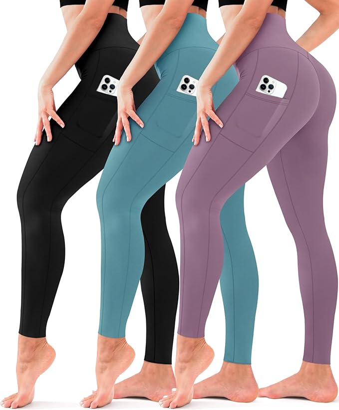 3 Pack Leggings for Women-No See-Through High Waisted Tummy Control Yoga Pants Workout Running Legging