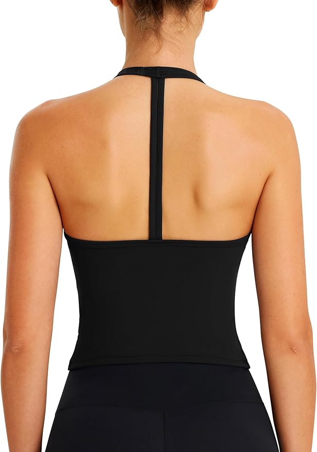 ABOCIW Womens Cross Back Workout Crop Tank with Built in Bra V Neck Longline Sports Bra Gym Shirt Yoga Pilates Top