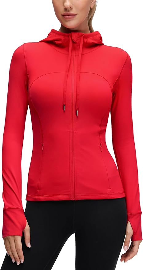 CRZ YOGA Butterluxe Hooded Athletic Jackets for Women - Full Zip Track Casual Tops with Thumb Holes Pockets