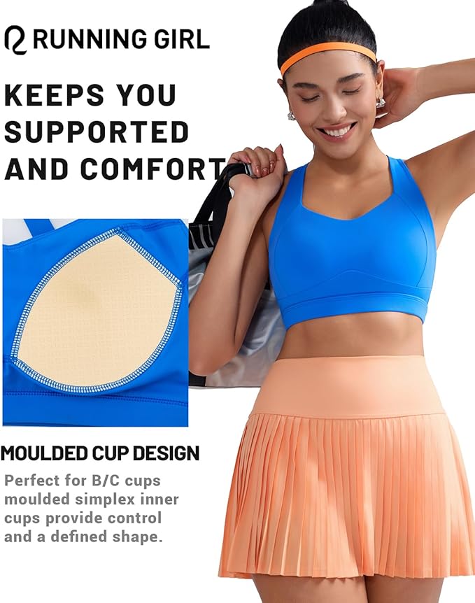 RUNNING GIRL Sports Bra for Women High Support, Molded Cup High Impact Sports Bras with Sewn in Pads Workout Running Bra
