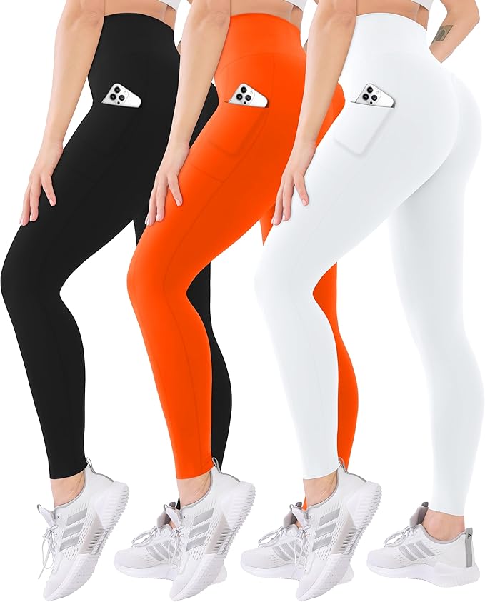 Blisset 3 Pack High Waisted Leggings for Women with Pockets Soft Active Tummy Control Pants for Yoga Running & Daily Wear