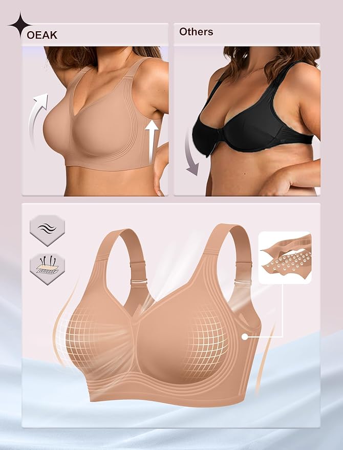 OEAK Womens Wireless Jelly Bra Plus Size Supportive Seamless Bras Full Coverage Push Up Comfortable No Underwire Tshirt Bras