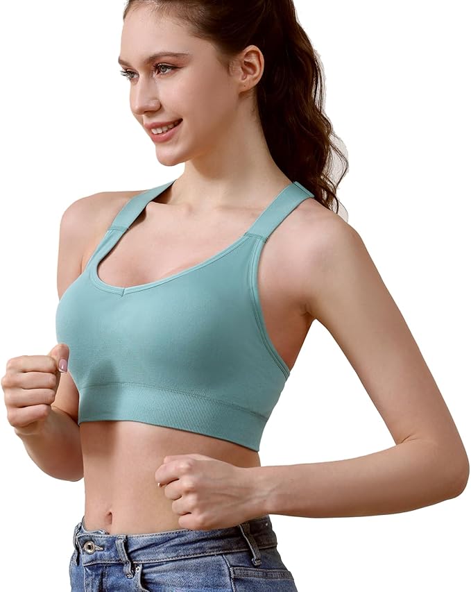 Double Couple Sports Bras for Women Adjustable Medium Impact Racerback Padded Sports Bra for Yoga Gym Fitness Workout