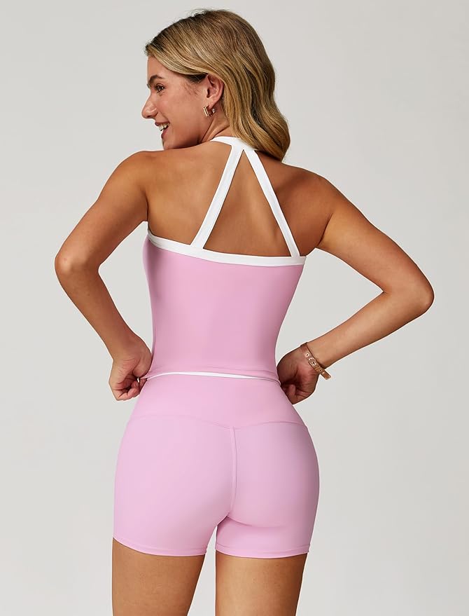 QBGJTD Womens Longline Sports Bras Cross Back Active Gym Yoga Padded Workout Crop Tank Top with Built in Bra