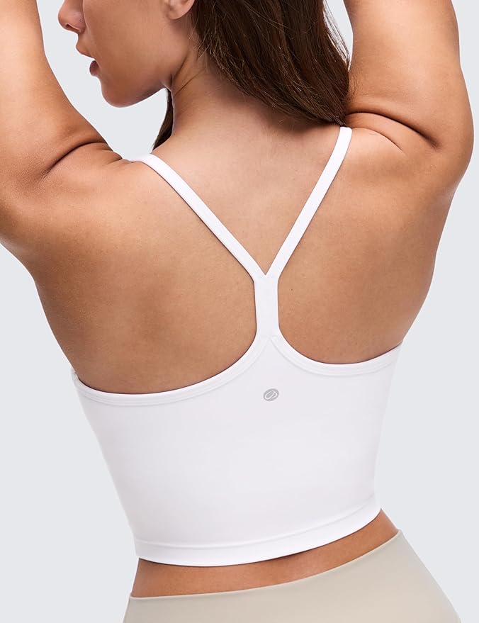 CRZ YOGA Butterluxe Y Back Crop Tank Tops for Women - Spaghetti Straps Racerback Padded Yoga Workout Longline Sports Bras
