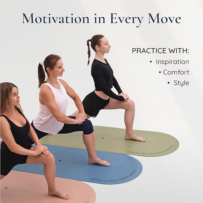 Arch-shaped Yoga Mat, Eco PU Rubber, Non-Slip Exercise Mat for Yoga, Pilates, Home Workout & Stretching with Carry/Stretch Strap & Motivational Design